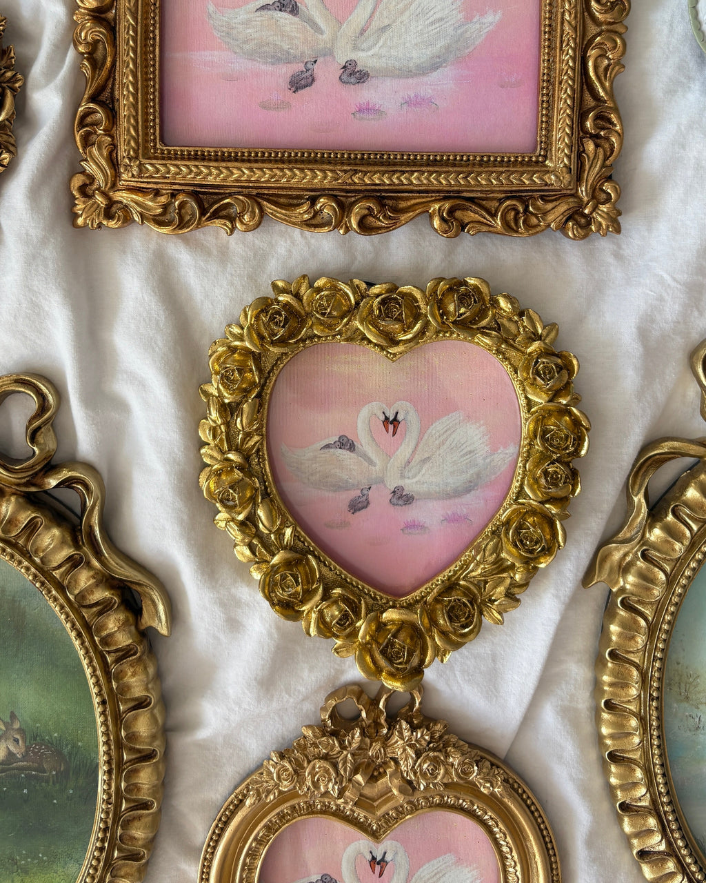 Rose Garden FRAMED PRINT (Golden Heart-Shaped Frame)