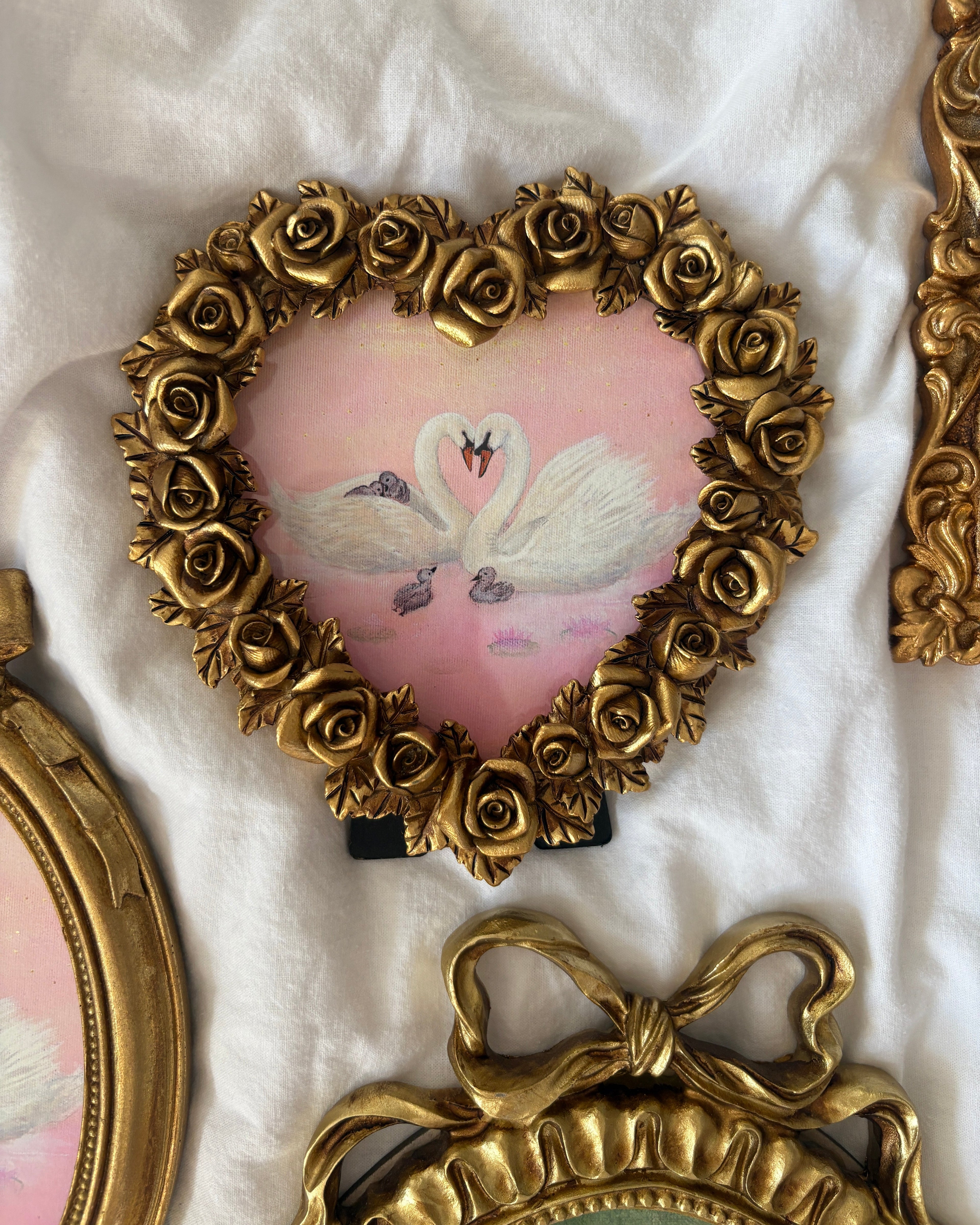 Rose Garden FRAMED PRINT (Golden Heart-Shaped Frame)