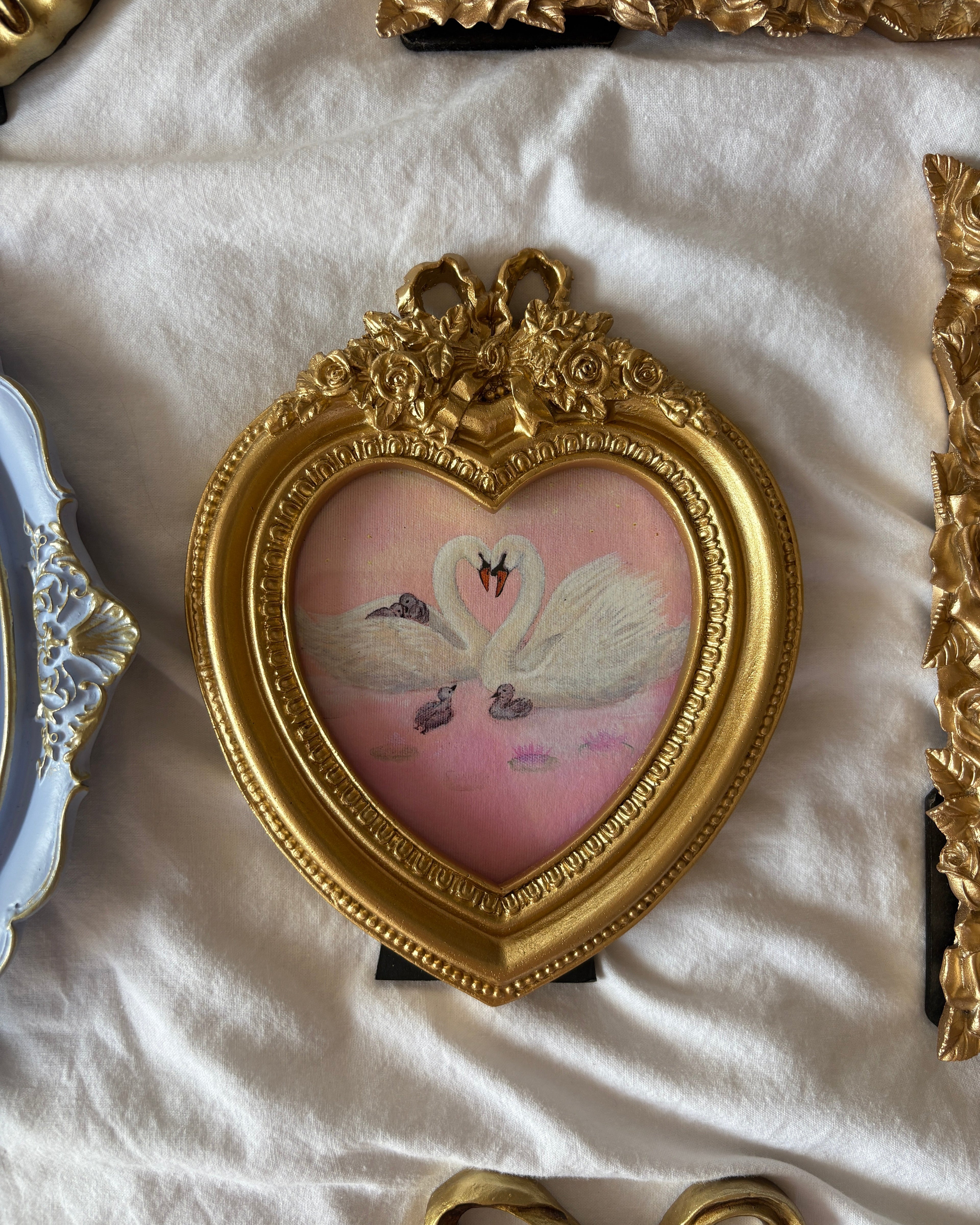 Rose Garden FRAMED PRINT (Golden Heart-Shaped Frame)