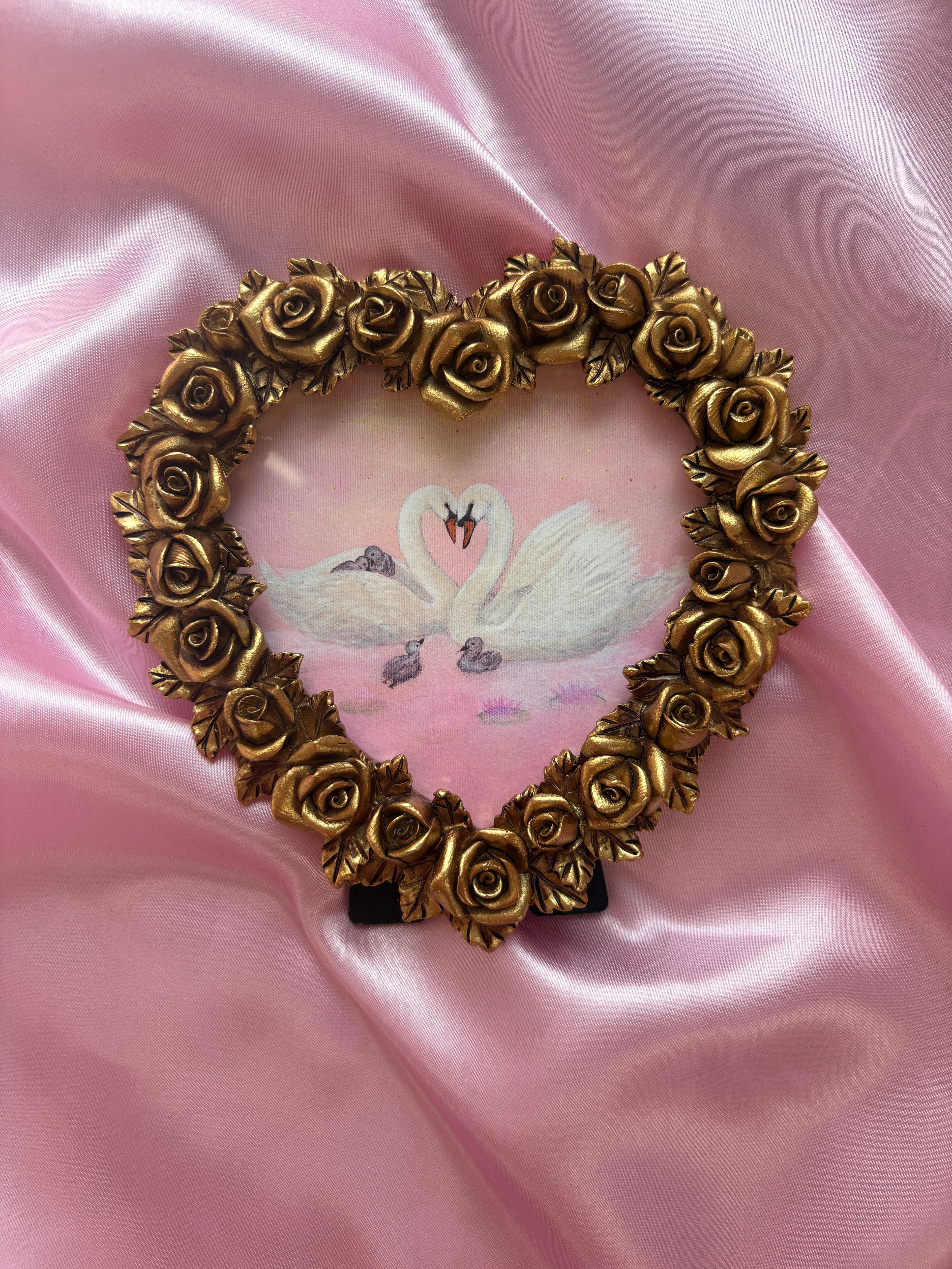 Rose Garden FRAMED PRINT (Golden Heart-Shaped Frame)