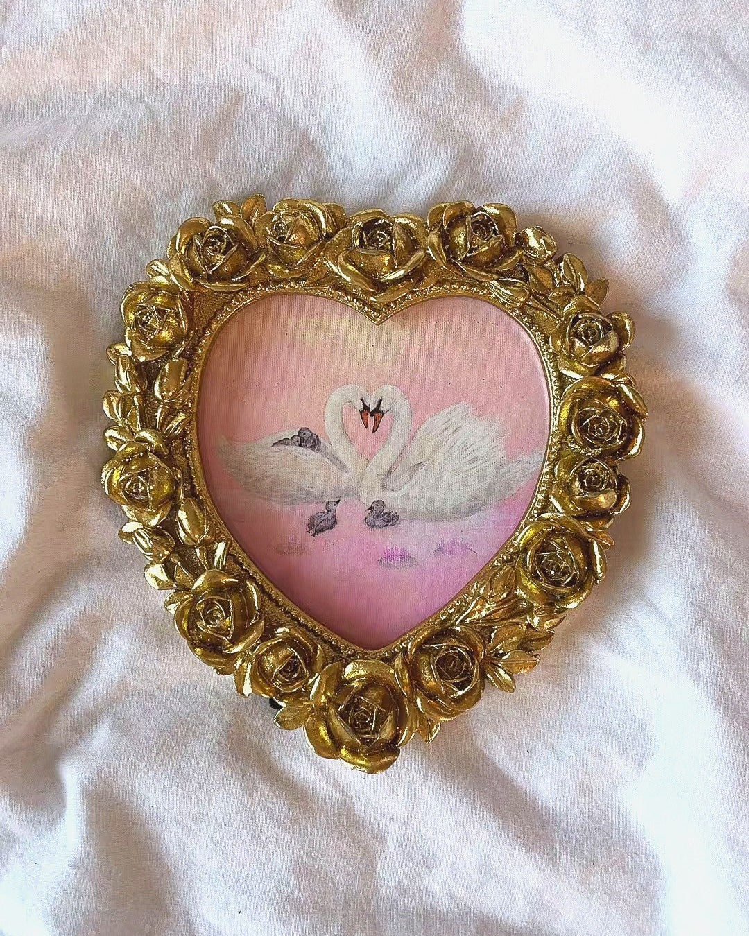 Rose Garden FRAMED PRINT (Golden Heart-Shaped Frame)